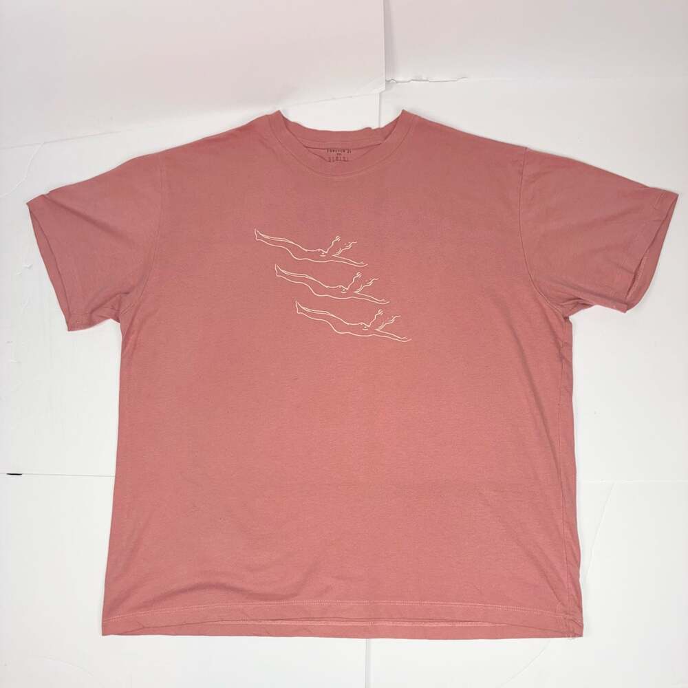 Forever 21 Men Line Art Swimmers Graphic T-Shirt Dusty Rose